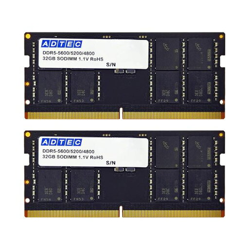 アドテックDDR5-5600 SODIMM 32GB×2枚組 ADS5600N-32GW 1箱 アドテックDDR5-5600 SODIMM 32GB×2枚組 ADS5600N-32GW 1箱