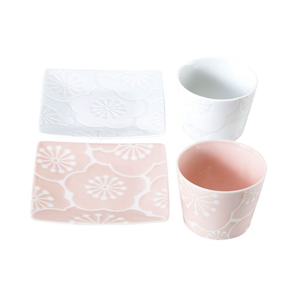 波佐見焼 はふり 茶菓ペア 皿(12.5×12.5cm)・カップ(φ7.5×6cm)×各2 B1132587