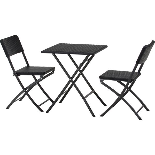 テーブル＆チェア 3点セット BKブラック ラタン調 組立品【代引不可】