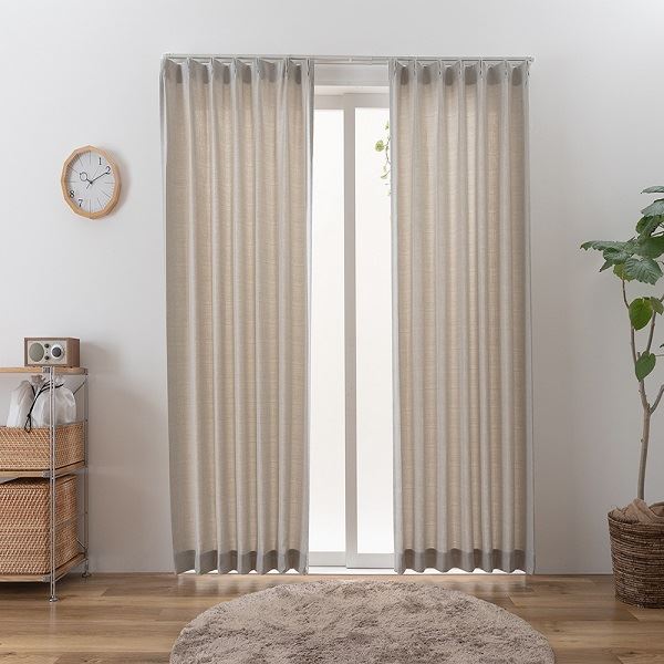 日本製 カーテン ドレープカーテン 防炎 洗える シンプル ナチュラル タッセル付き ウォッシャブル【幅100cm 長さ195cm 2枚 グレー】