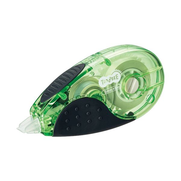 （まとめ） TANOSEE 修正テープタテ引き（使い切り） 5mm幅×8m グリーン 1セット（10個） 【×3セット】