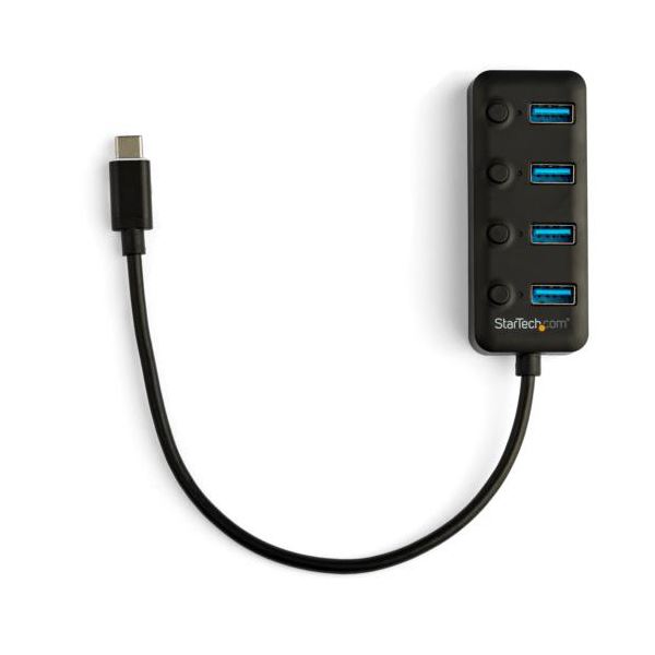 StarTech.com 4ポートUSB-C接続ハブ USB-A×4口 オン／オフ・スイッチ付き バスパワー対応 ブラックHB30C4AIB 1個