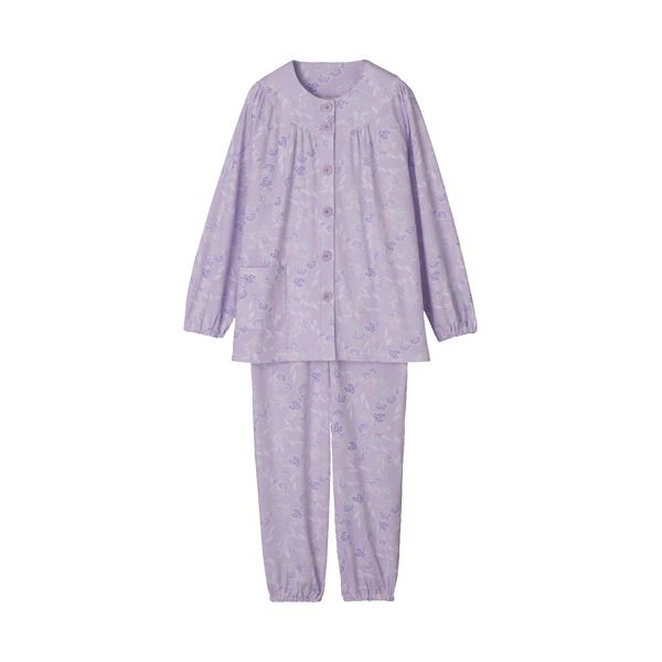(まとめ）ケアファッション 大きめボタンパジャマ婦人用 パープル L 98000-12 1着 （柄指定不可）【×10セット】