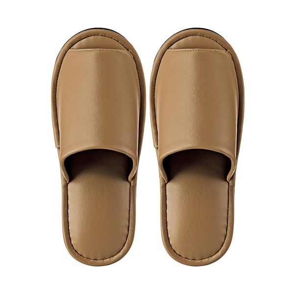 （まとめ） TANOSEE最高級レザー調スリッパ 外縫い ベージュ 1足 【×5セット】