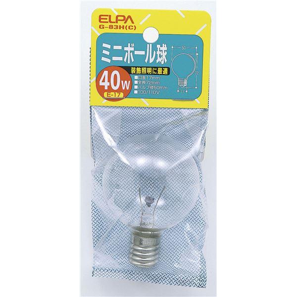 （まとめ） ELPA ミニボール球 電球 40W E17 G50 クリア G-83H（C） 【×25セット】 送料無料！