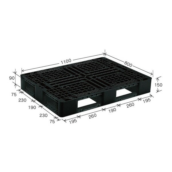 プラスチックパレット/物流資材 【1100×800mm 片面使用/ブラック】 J-D4・1108 岐阜プラスチック工業【..