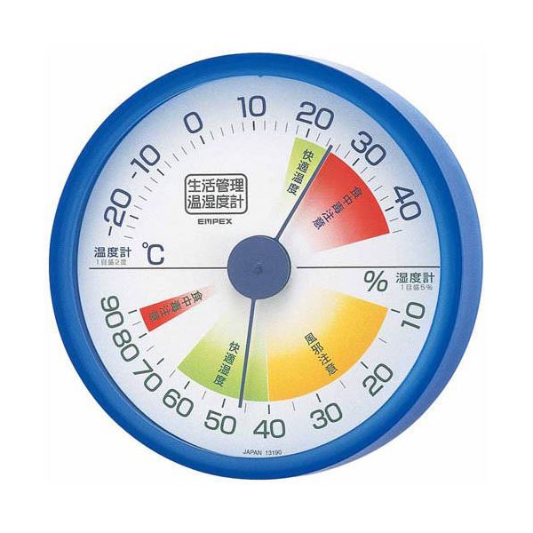 (まとめ)EMPEX 生活管理 温度・湿度計 壁掛用 TM-2416 クリアブルー【×5セット】
