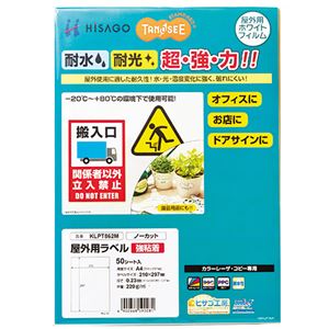 （まとめ） TANOSEE 屋外用ラベル レーザー用 A4 ノーカット 1冊（50枚） 【×5セット】