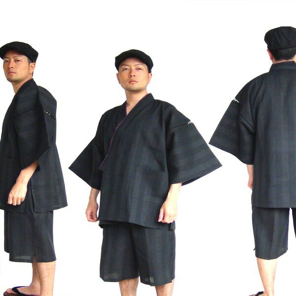 纏(まとい)織甚平 黒 LL