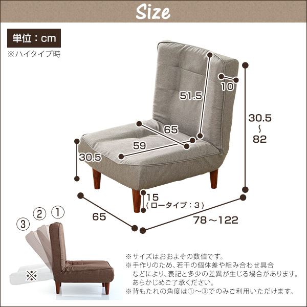 ハイバックソファー/ローソファー 【1人掛け グレー】 幅約65cm 脚付 3段リクライニング 日本製【代引不可】 [2]