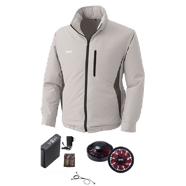 KU90520 空調服 R フード付き ポリエステル製長袖ブルゾン FAN2200BR・RD9261・LIPRO2セット シルバー 5L