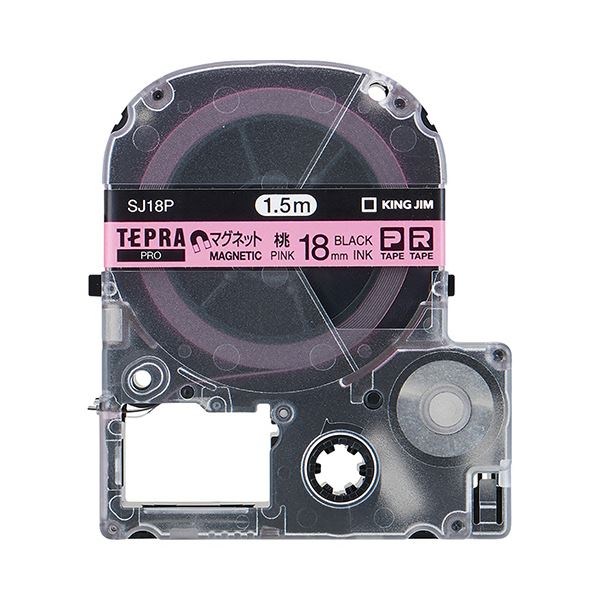 (まとめ) キングジム テプラ PRO テープカートリッジ マグネットテープ 18mm ピンク／黒文字 SJ18P 1個 【×5セット】