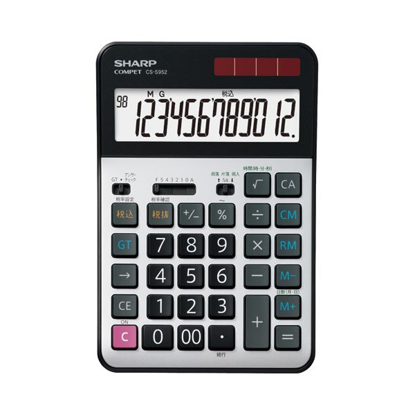 ■商品内容●傾斜。●2電源(ソーラー・電池)。●税計算。●時間計算。●日数計算。●アンサーチェック。●2色成型キー。●高速早打ち対応。■商品スペック桁数：12桁寸法：W132×D191×H36mm質量：約245gメモリー：2機能：税計算、時間計算、日数計算(片落/両入/両落)、アンサーチェック機能、早打ち対応(2キーロールオーバーつき)表示部：傾斜電源：ソーラー、電池(CR2032)電池寿命：約7年保証期間：5年備考：※重量は電池含む※電池寿命は内蔵電池のみで1日当たり1時間使用した場合。■送料・配送についての注意事項●本商品の出荷目安は【1 - 5営業日　※土日・祝除く】となります。●お取り寄せ商品のため、稀にご注文入れ違い等により欠品・遅延となる場合がございます。●本商品は仕入元より配送となるため、沖縄・離島への配送はできません。【 CS-S952-X 】