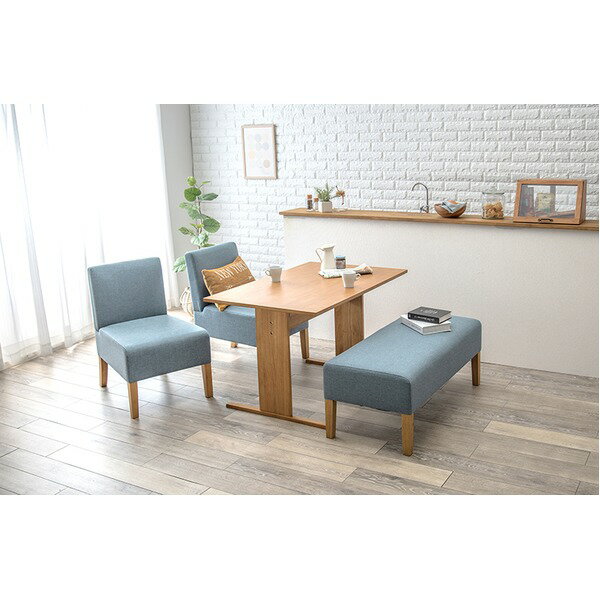 ダイニング 4点セット （テーブル×1 ベンチ×1 チェア×2）約幅110cm 4人掛け ナチュラル×ブルー 組立品【代引不可】
