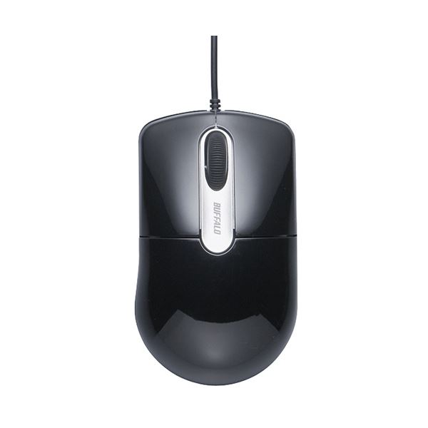 （まとめ）バッファロー 有線光学式マウス 静音3ボタン Mサイズ ブラック BSMOU27SMBK 1個【×5セット】