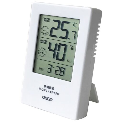 クレセル デジタル時計機能付き 温湿度計 壁掛け・卓上用スタンド付き ホワイト CR-2600W クレセル デジタル時計機能付き 温湿度計 壁掛け・卓上用スタンド付き ホワイト CR-2600W
