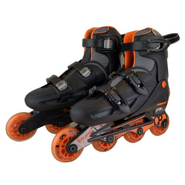 インラインスケート/ローラースケート 【オレンジ】 24～27cm 4段階サイズ調整可能 肉厚インナー 〔ス..