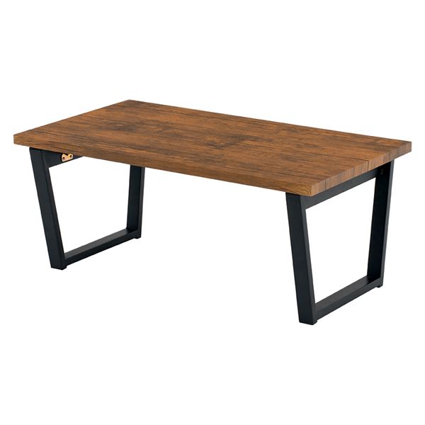 折りたたみテーブル ローテーブル 約幅90×奥行50×高さ38cm ブラウン スチール 折れ脚テーブル リビング ダイニング【代引不可】