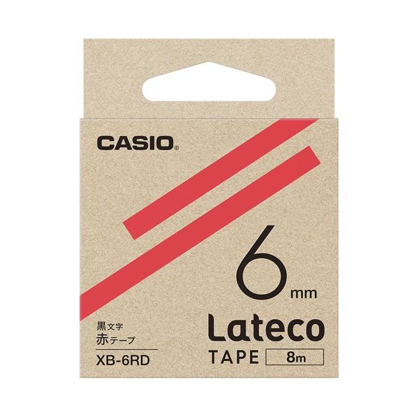 (まとめ)カシオ計算機 ラテコ専用テープXB-6RD 赤に黒文字(×10セット)