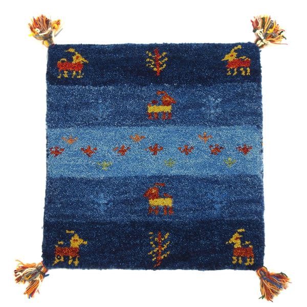 椅子クッション 約40×40cm ブルー ウール100％ 保温性 調湿効果 オールシーズン対応 ギャッベ チェアパッド リビング【代引不可】