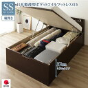 〔お客様組立〕 収納 ベッド 通常丈 セミシングル 跳ね上げ式 縦開き ミドルタイプ 深さ37cm 国産薄型ポケットコイルマットレス付き ダークブラウン 宮付き...
