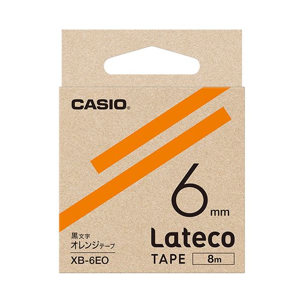 （まとめ）カシオ ラテコ 詰替用テープ6mm×8m オレンジ/黒文字 XB-6EO 1個【×10セット】(2)