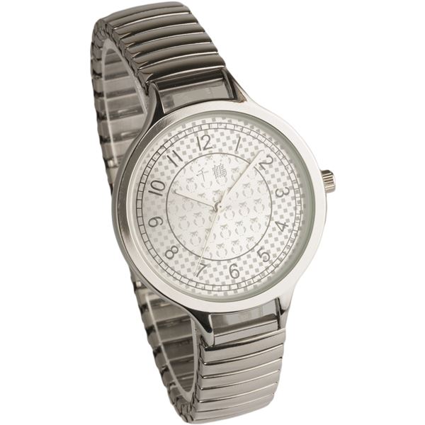 [千鶴] 腕時計 3針 フクロウモノグラム 伸縮ジャバラベルト CDW002-001 【バンドカラー：シルバー/文字..