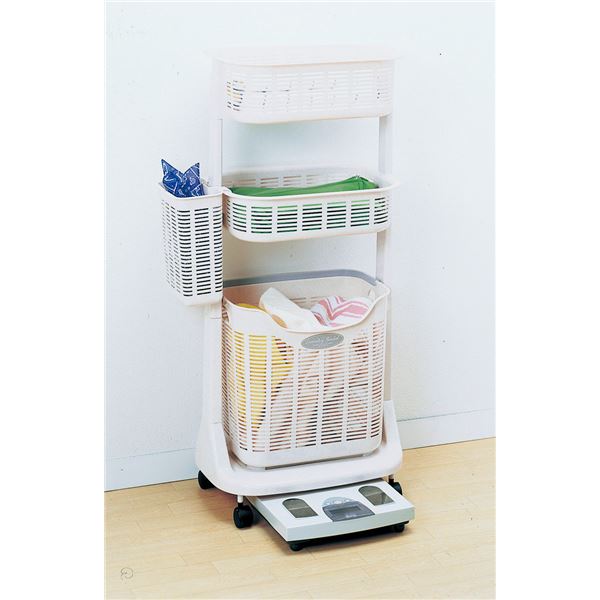 ランドリーバスケット/洗濯かご 【3段】 幅54.5cm キャスター サイドポケット付き 日本製 サンコープラスチック 【組立品】