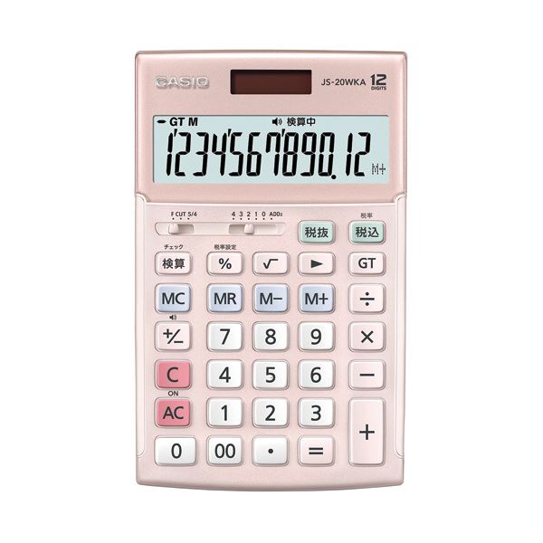 カシオ 本格実務電卓 12桁ジャストタイプ ピンク JS-20WKA-PK-N 1台