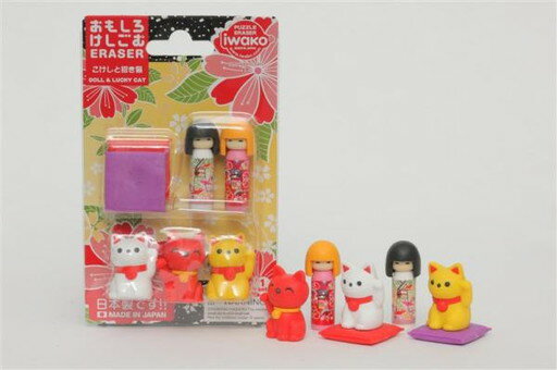 Correction - イワコー ブリスター消しゴムこけしと招猫 ER-BRI020 　送料込み！