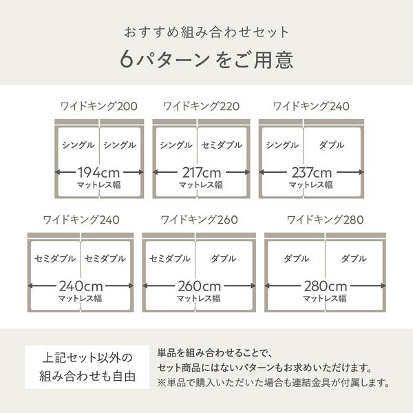 ベッド ワイドキング 280 D＋D 国産ポケットコイルマットレス付 ハード グレージュ 連結 照明 宮付 収納ベッド vie-up-20283246 生活雑貨のお店!Vie-UP サンプル画像2