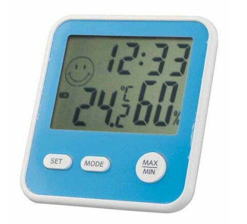 デジタル ミニ温湿度計／時計 青 TD-8326(1個)【EMPEX(エンペックス)】