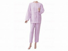 婦人用 楽らくガーゼパジャマ長袖/パープル/L 神戸生絲 901