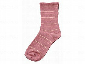 婦人ゴムなし柄すべり止めソックス（ボーダー）/ローズ/22～24cm 神戸生絲 3337