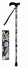 夢ライフステッキ 柄杖伸縮型(スリムタイプ)/花ネイビー/ギフトボックス仕様 ウェルファン 009714