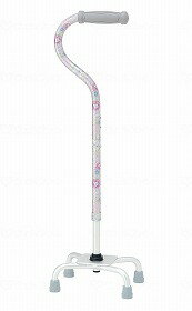 テイコブ アルミ製4点杖/ピンクフラワー/- 幸和製作所 EA4-102-PK