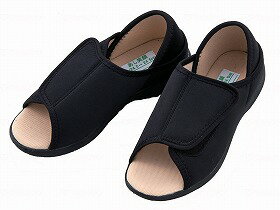 あし笑顔かかとが踏めるルームシューズオープントゥタイ/ブラック/LL 神戸生絲 KT-2
