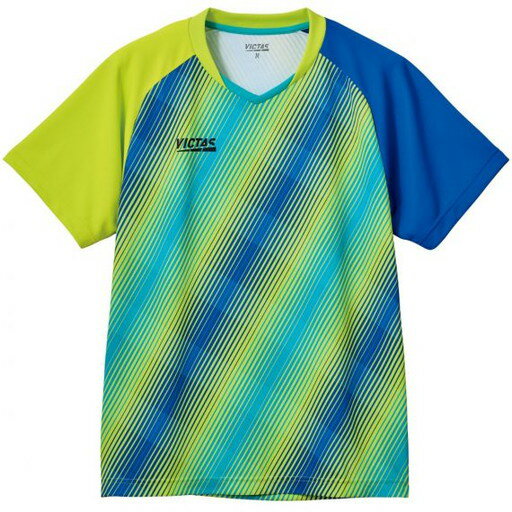 ヴィクタス VICTAS 卓球 バイアスストライプゲームシャツ　ライムグリーン　L ライムグリーン(4200) L 612301