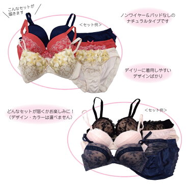 ノンワイヤーブラ&ショーツ 3P福袋ブラジャー 福袋 ブラ セット レース 可愛い 【送料無料】