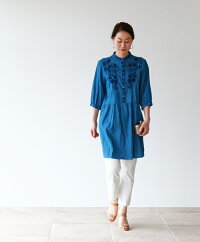 【再入荷♪♪5月12日20時より】(ブルー)「Vieo」心のほころびチュニックワンピース