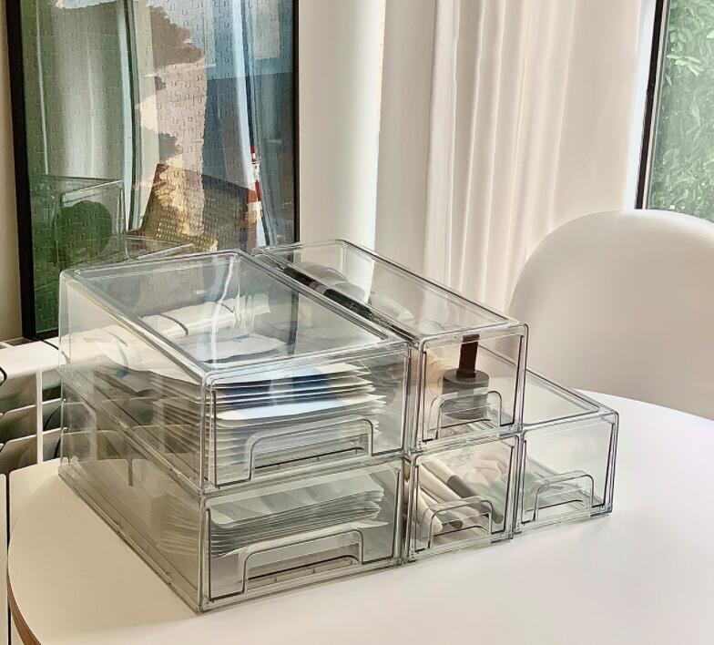 引き出し 卓上収納ケース 収納ボックス プラスチック 横 小物 4段 2段 3段 ホワイト 透明 滑り止め 大容量 文房具収納 書類ケース 化粧