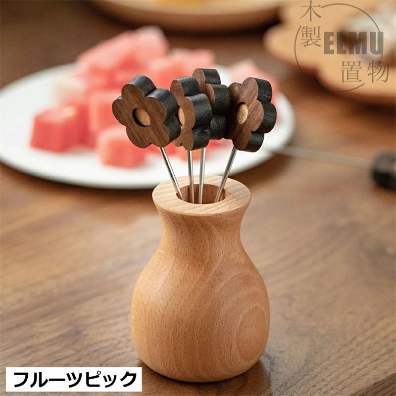 フルーツピック セット 5本入り 木製 天然木 和菓子 ステンレス デザートフォーク 果物フォーク キッチン雑貨 フ ルーツフォーク ミニフ