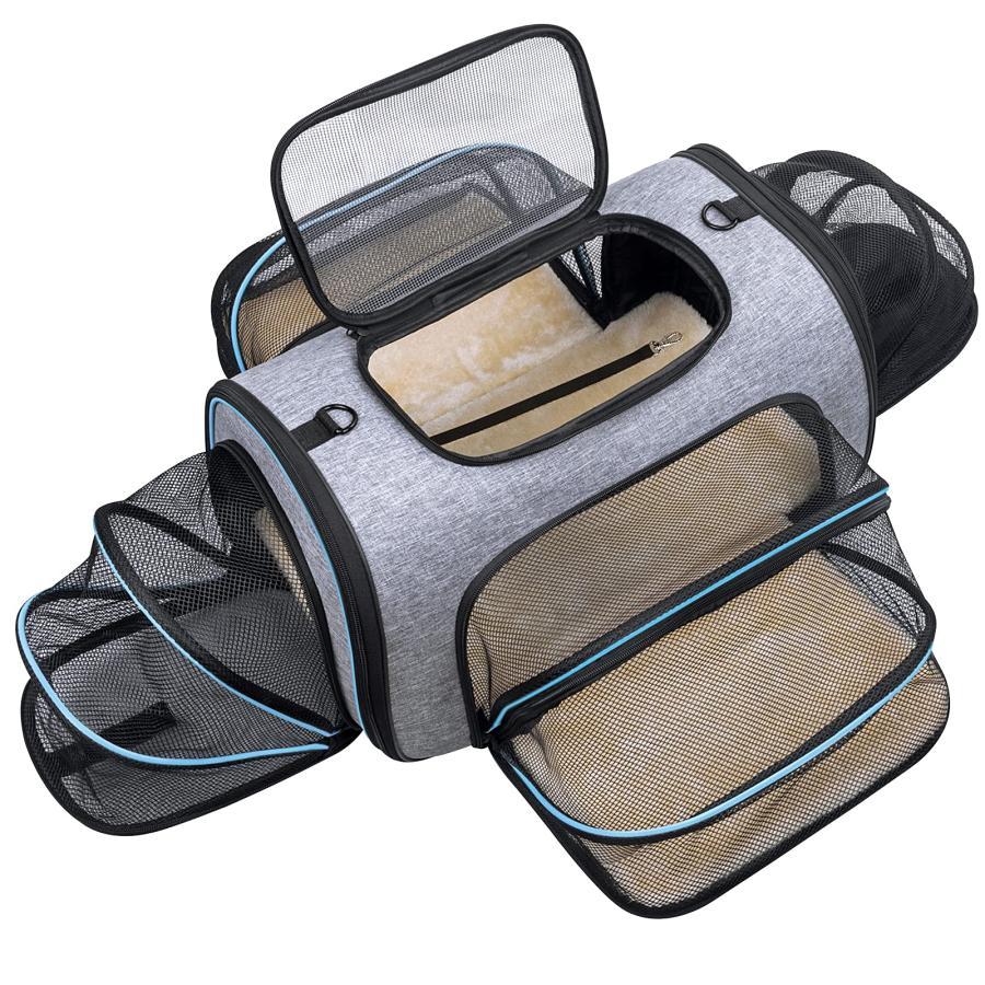 猫キャリー 猫、子犬、小型犬用のフリースパッド付きの4面拡張可能なペットキャリ? 航空会社承認のソフトサイドペットトラベルキャリ?