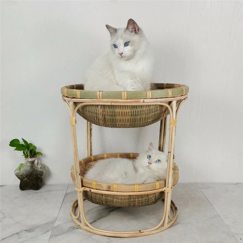 ペット 竹製品 竹細工 ペット用 残り 猫 小型犬 ハンドメイド 猫 巣 犬 巣　編物二重猫の巣　手編み　..