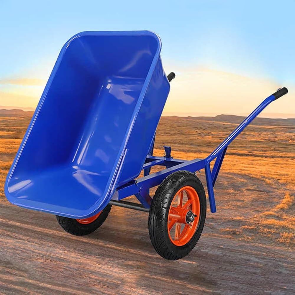 リヤカー ガーデンリヤカー ダンプカート 深型 2輪 大容量120L スチール製 ダンプ機能付き農業 果樹園 ..