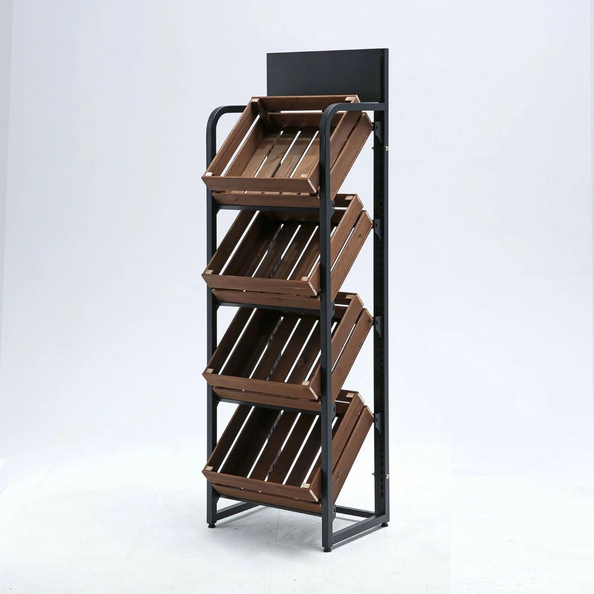 青果 野菜 フルーツ パン販売 多機能フレーム キッチン 棚 ラック 木製 斜めシェルフ 組立簡単 ディス..