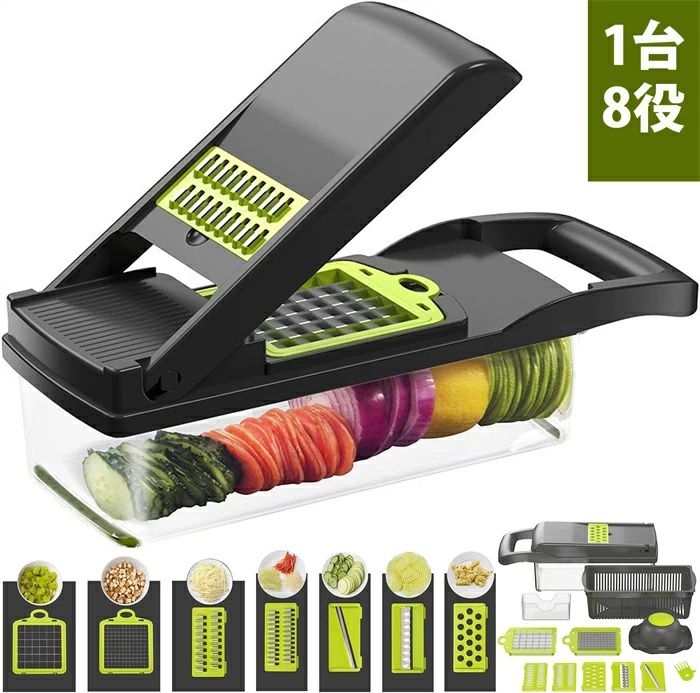 この商品について 高品質 BPAを含まない超強化ABSと304高炭素食器クラスステンレス鋼ブレードは、鮮明で滑らかな切断と粉砕が出来ます。 ブレードを容易に出し入れできるようになります。 調理器具。大根おろし器、だいこんおろし器、おろし器。 ジャガイモ、トマト、キュウリ、ニンジンなどを切ります。 滑り止め台は使用時の安定性と安全性を確保することができます。 生活の利便性の向上 食事の準備時間を短縮する製品を探している場合。 この野菜チョッパーは最高のキッチンヘルパーになります。 カットする必要のある野菜や果物。 安全設計のハンドホルダー これまでのハンドホルダーから更に進化した安全設計により、お野菜を固定ピンで完全に固定し安全にスライスができケガを防止します。 洗えます&耐久性が高く 分解と清掃が簡単：このチョッパーを使用して、従来の切断方法を置き換えます。 水ですすぐか、食器洗い機に入れるだけで、残留物は残りません。 ご家族へのプレゼントに最適です。 交換安心保証 1. この度は製品をご検討、ご購入いただき、誠にありがとうございます。 2. もし輸送などの原因による個別の不良品が出る場合は、ぜひメールでご連絡ください。 3. 我々は24時間以内に返信し、最善の解決策を見つけるために全力を尽くします。