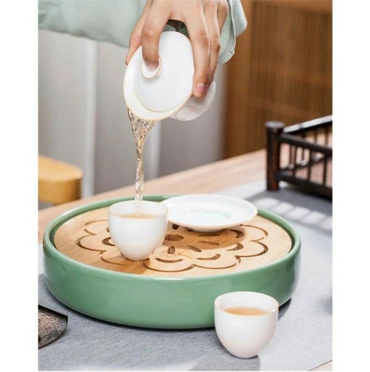 VIEW shopの茶盤 茶道具 貯水式茶盤 竹 コンパクト 中国茶道具 モダン 竹茶盤 シンプル 中国茶道具 茶盤 陶磁器製 茶台 竹 中国式茶盆 お盆 貯水式｜アングル3