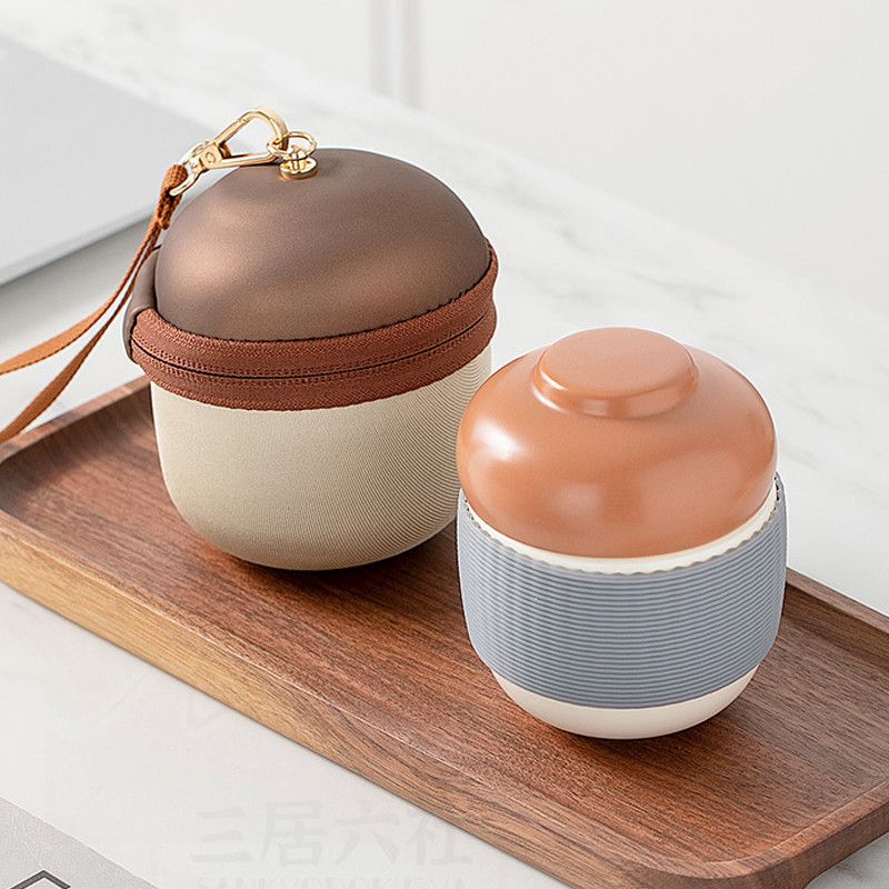 【イチ押し!!】携帯用茶器セット　茶芸 陶器 旅行 収納バッグ付き カンフー茶 5点セット　コンパクト ..