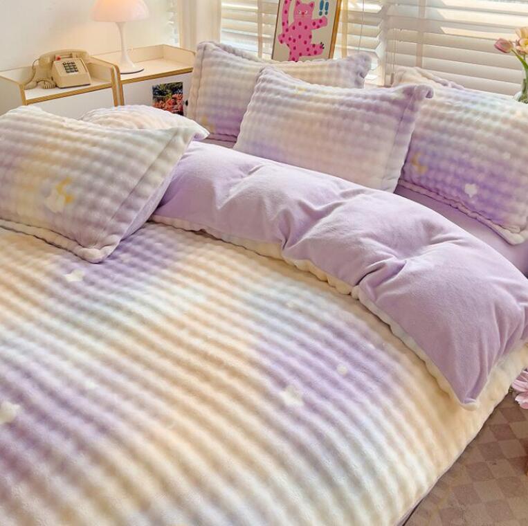 3点4 防寒対策 フランネル クイーン ダブル シングル ふわふわ 超暖かい ラビットファー調 グラデーシ..